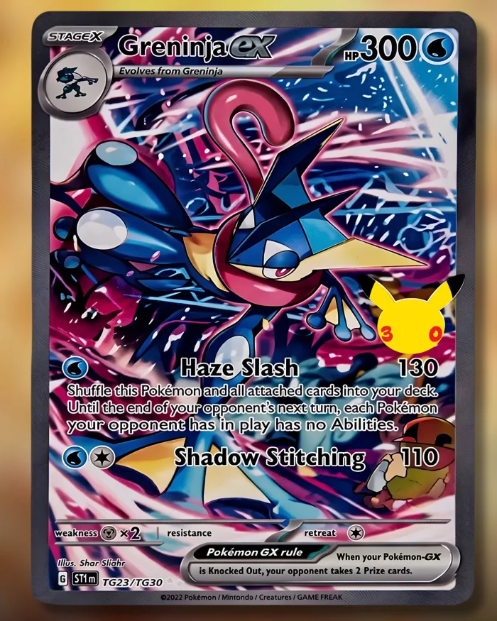 Carte Amphinobi-ex 300 PV type Eau en haute résolution, attaques Haze Slash et Shadow Stitching, set 30e Anniversaire