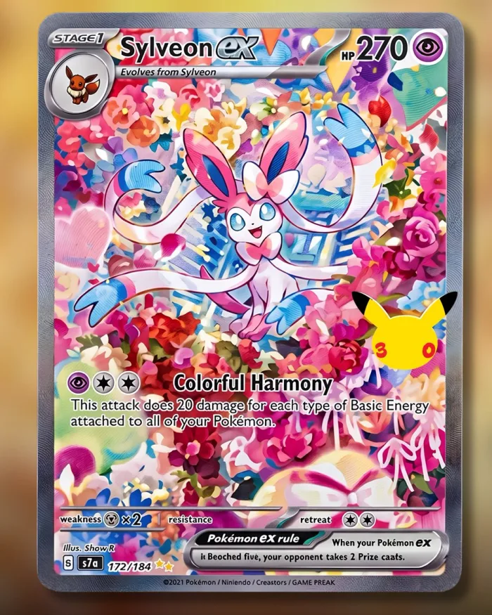 Carte Nymphali-ex 270 PV type Psy en haute résolution, attaque Colorful Harmony, set 30e Anniversaire Pokémon