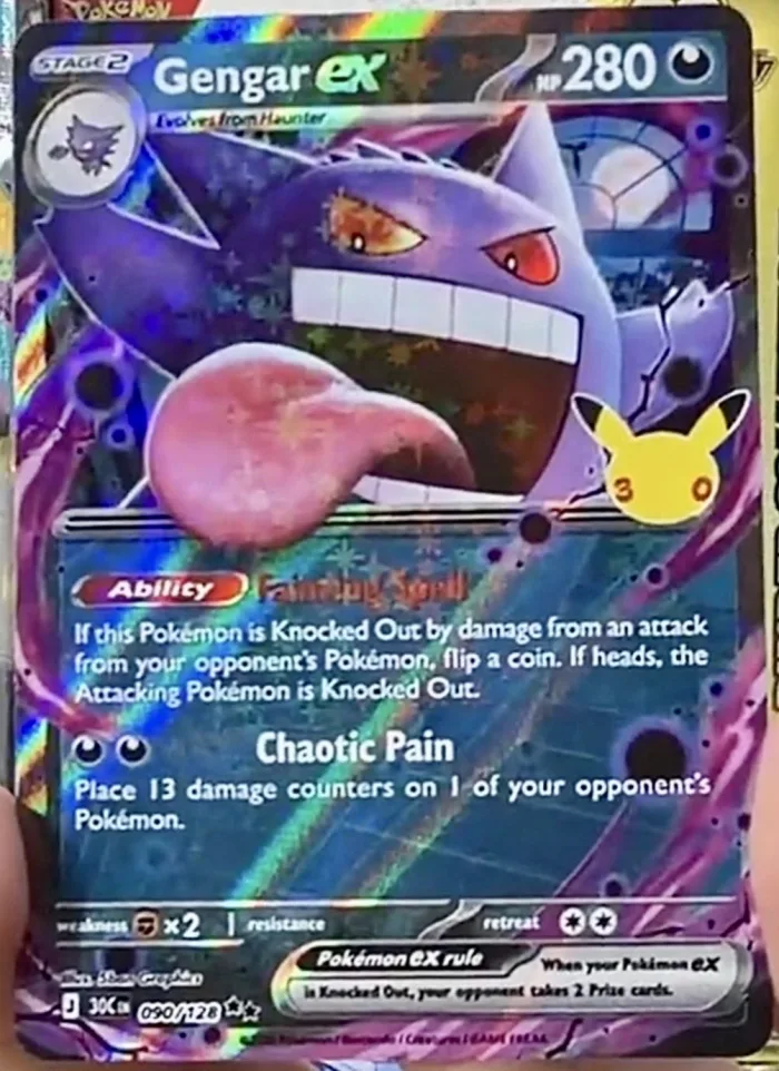 Carte Ectoplasma-ex 090/128 du set 30K, 280 PV type Psy, Niveau 2, talent Fainting Spell et attaque Chaotic Pain, extension 30e Anniversaire Pokémon