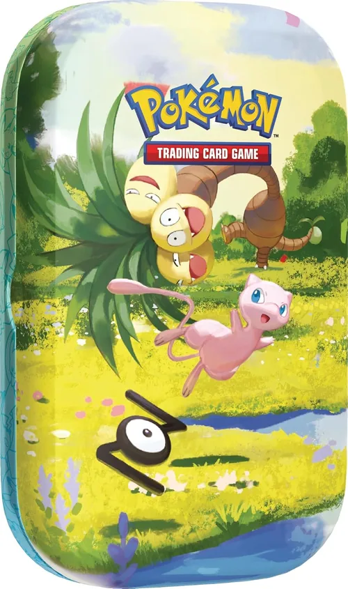 Mini Tin Mew Journée du 30e anniversaire du JCC Pokémon : Mew en plein vol au-dessus de la prairie ensoleillée
