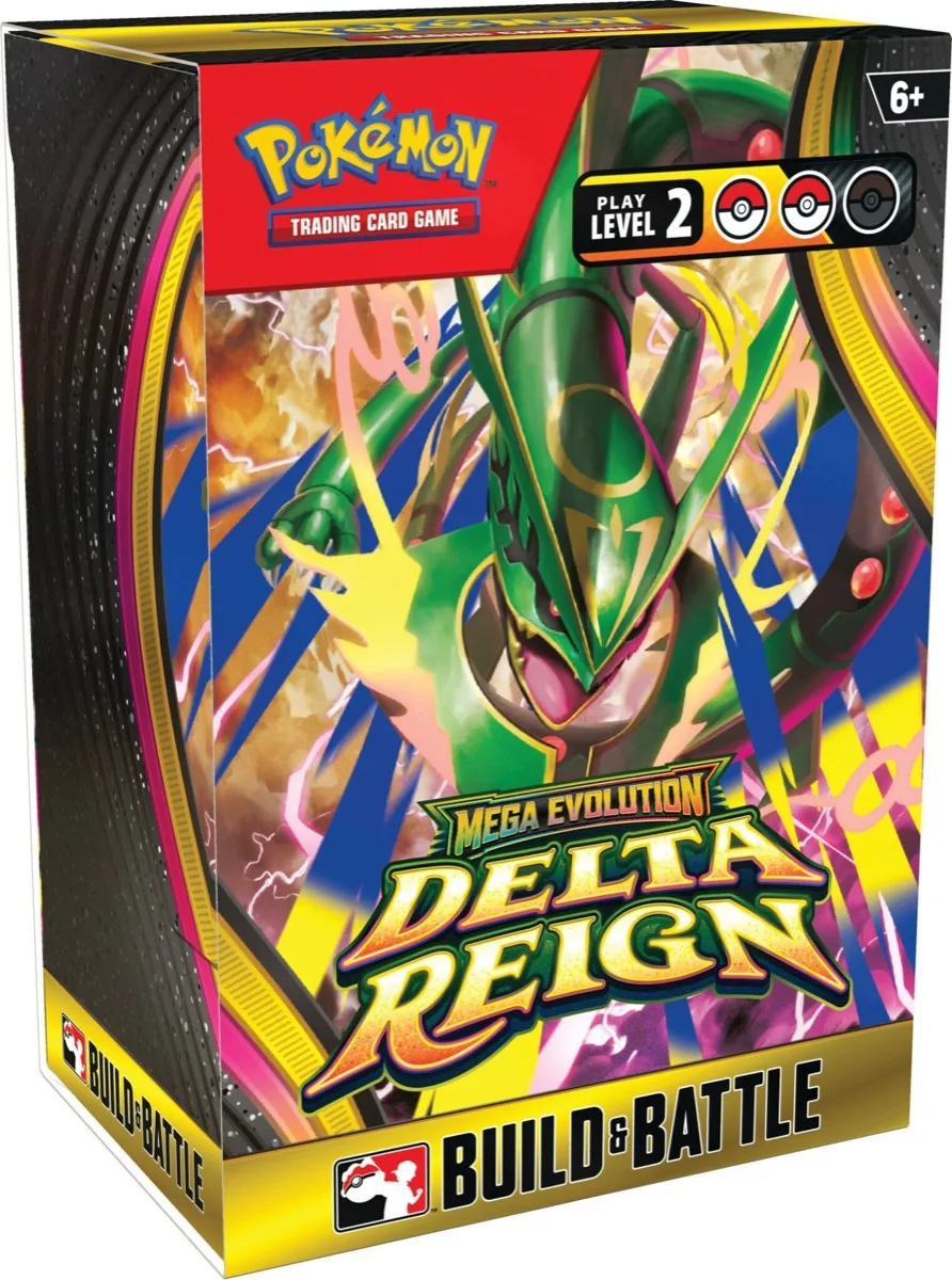 Build & Battle Box Méga-Évolution Règne Delta, kit avant-première avec 4 boosters et un deck de 40 cartes