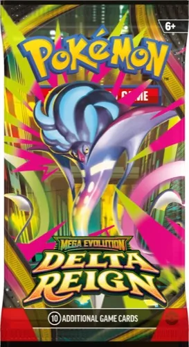 Habillage de booster Règne Delta Méga-Sepiatruce, sachet rose et bleu