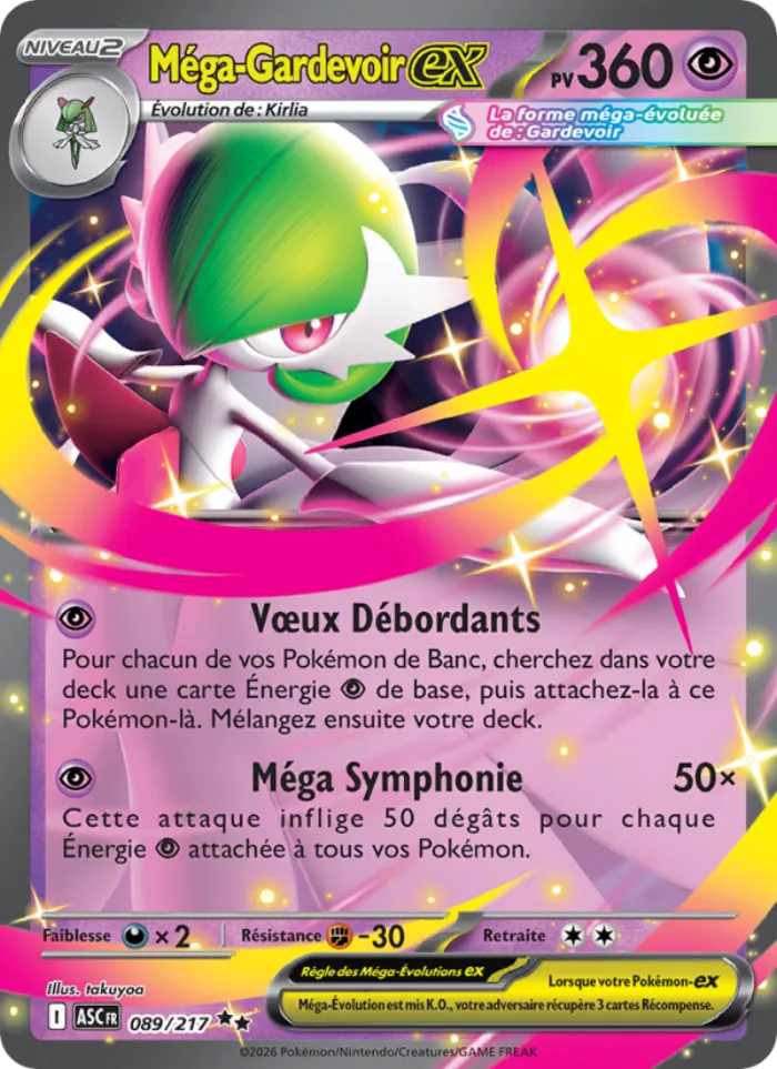 Carte Méga-Gardevoir-ex 089/217 de Héros Transcendants ME2.5, 360 PV, type Psy, illustrée par takuyoa