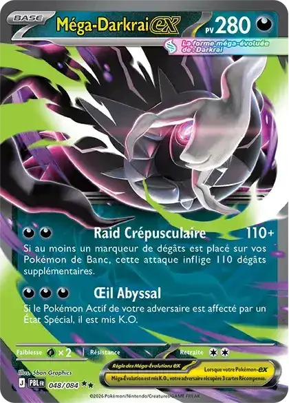 Carte Méga-Darkrai ex 048/084 de l'extension Nuit Noire, 280 PV, type Obscurité