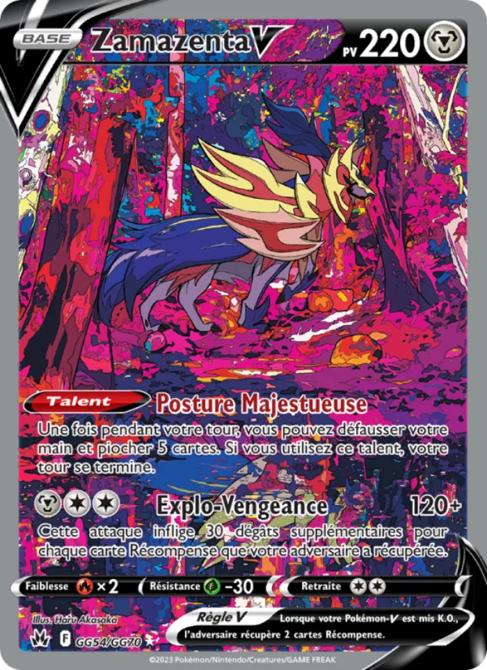 Carte Zamazenta V GG54/GG70 alt art de la Galerie de Galar, Zénith Suprême, 220 PV, illustrée par Haru Akasaka