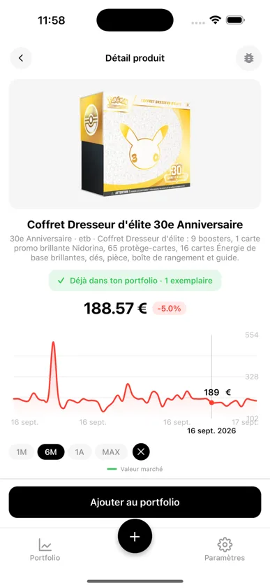 Fiche du Coffret Dresseur d'élite 30e Anniversaire dans BoostaCote avec son prix médian et sa courbe
