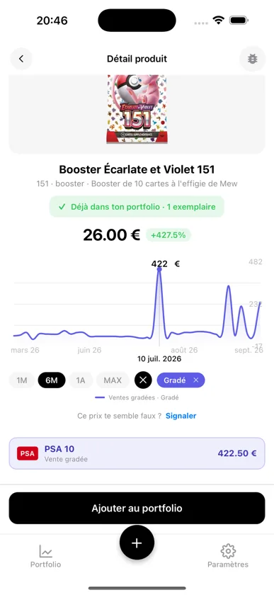 Filtre Gradé d'un booster BoostaCote avec les ventes gradées PSA
