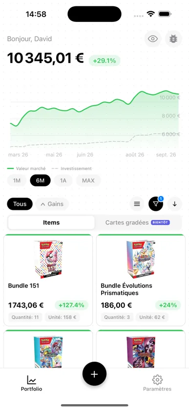 Portfolio BoostaCote mettant en avant des bundles Pokémon et leur valeur