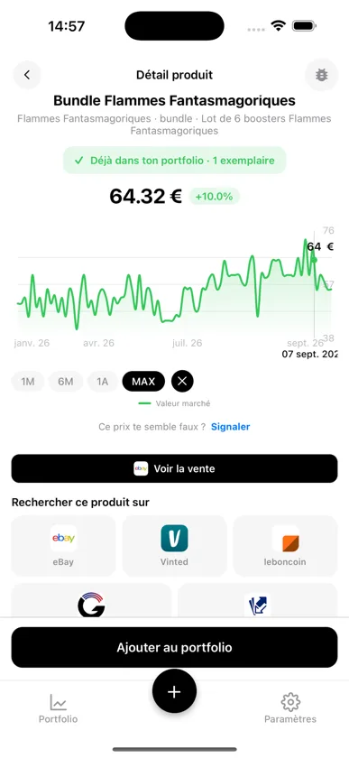 Bouton 'Voir la vente' vers la source eBay dans BoostaCote