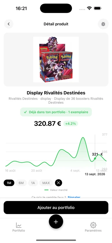 Fiche produit BoostaCote avec le prix et la courbe d'évolution