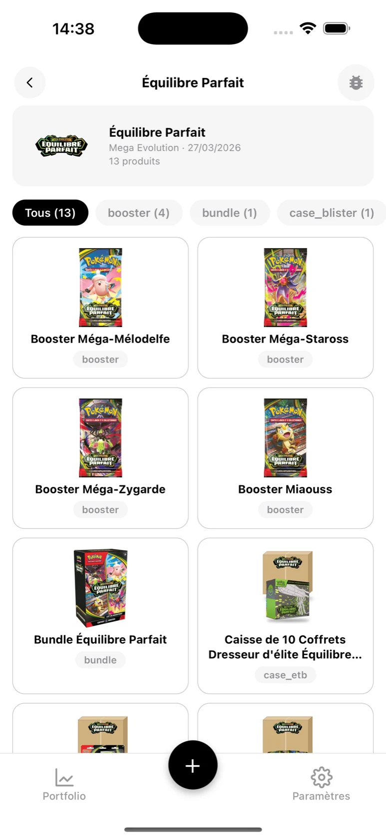Page de la série Équilibre Parfait dans BoostaCote avec ses produits filtrables par type