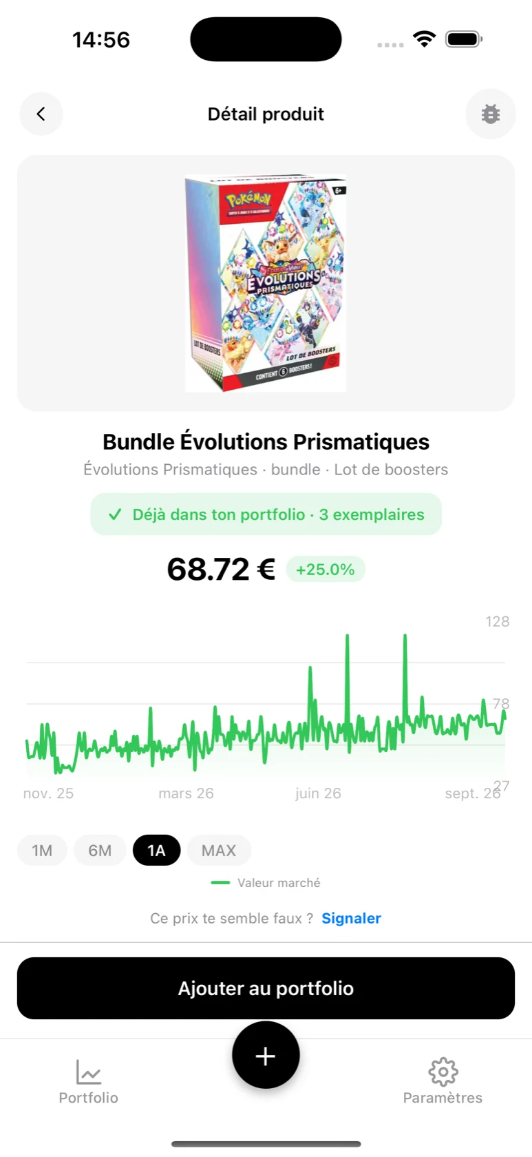 Fiche du Bundle Évolutions Prismatiques dans BoostaCote avec son prix et sa courbe sur 1 an, en hausse