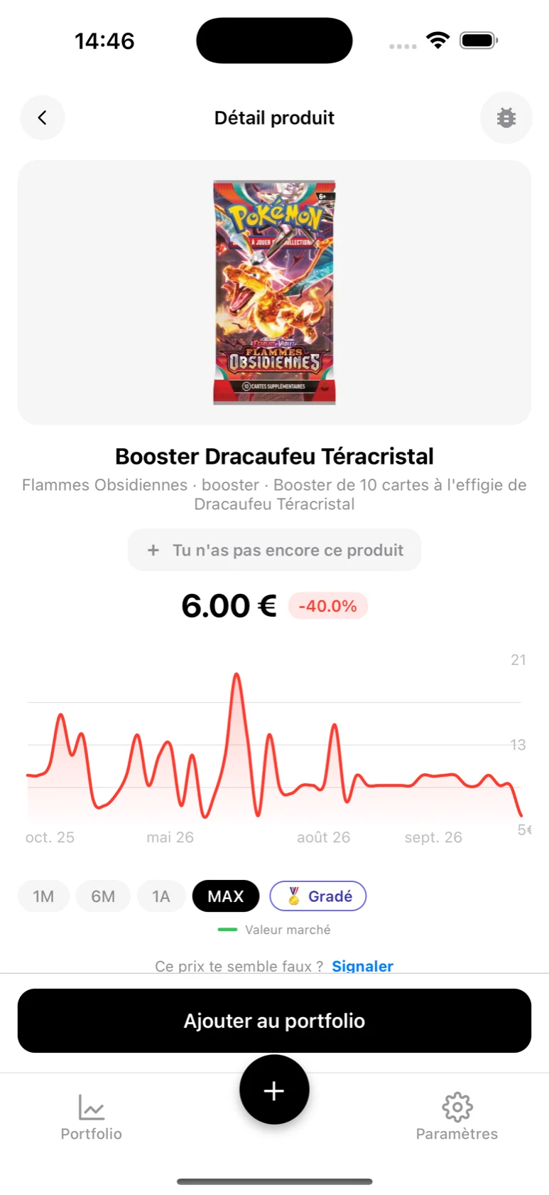Fiche du Booster Dracaufeu Téracristal Flammes Obsidiennes dans BoostaCote avec le prix médian sur tout l'historique