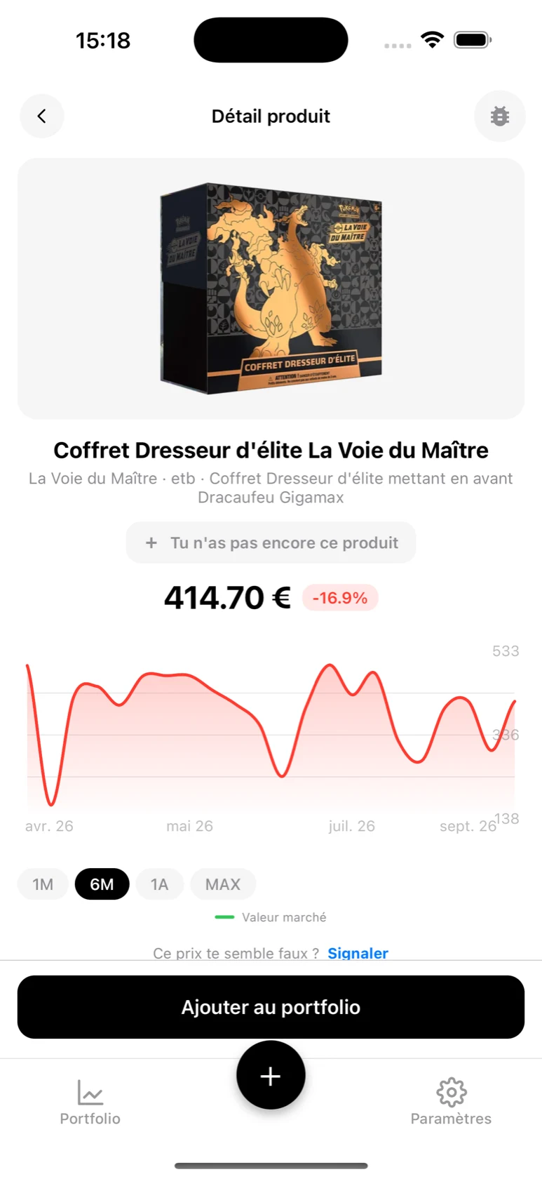 Fiche du Coffret Dresseur d'élite La Voie du Maître dans BoostaCote avec son prix et sa courbe sur 6 mois