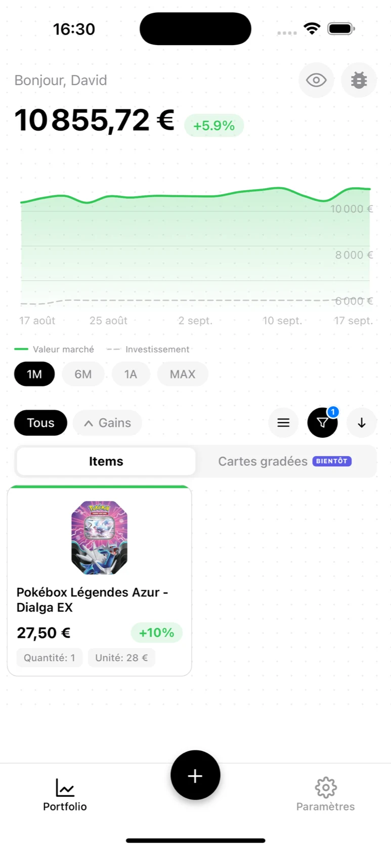 Portfolio BoostaCote avec une Pokébox Pokémon et la valeur de la collection