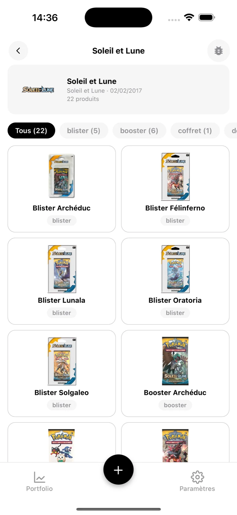 Page de la série Soleil et Lune dans le catalogue BoostaCote avec ses produits filtrables par type
