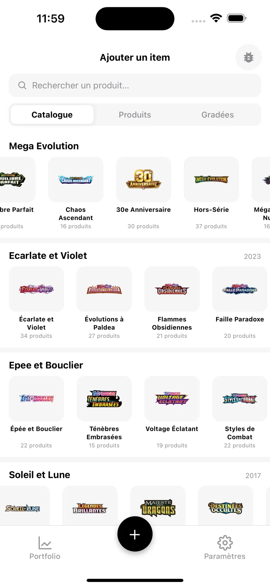 Catalogue BoostaCote : les séries Pokémon françaises et leur nombre de produits scellés