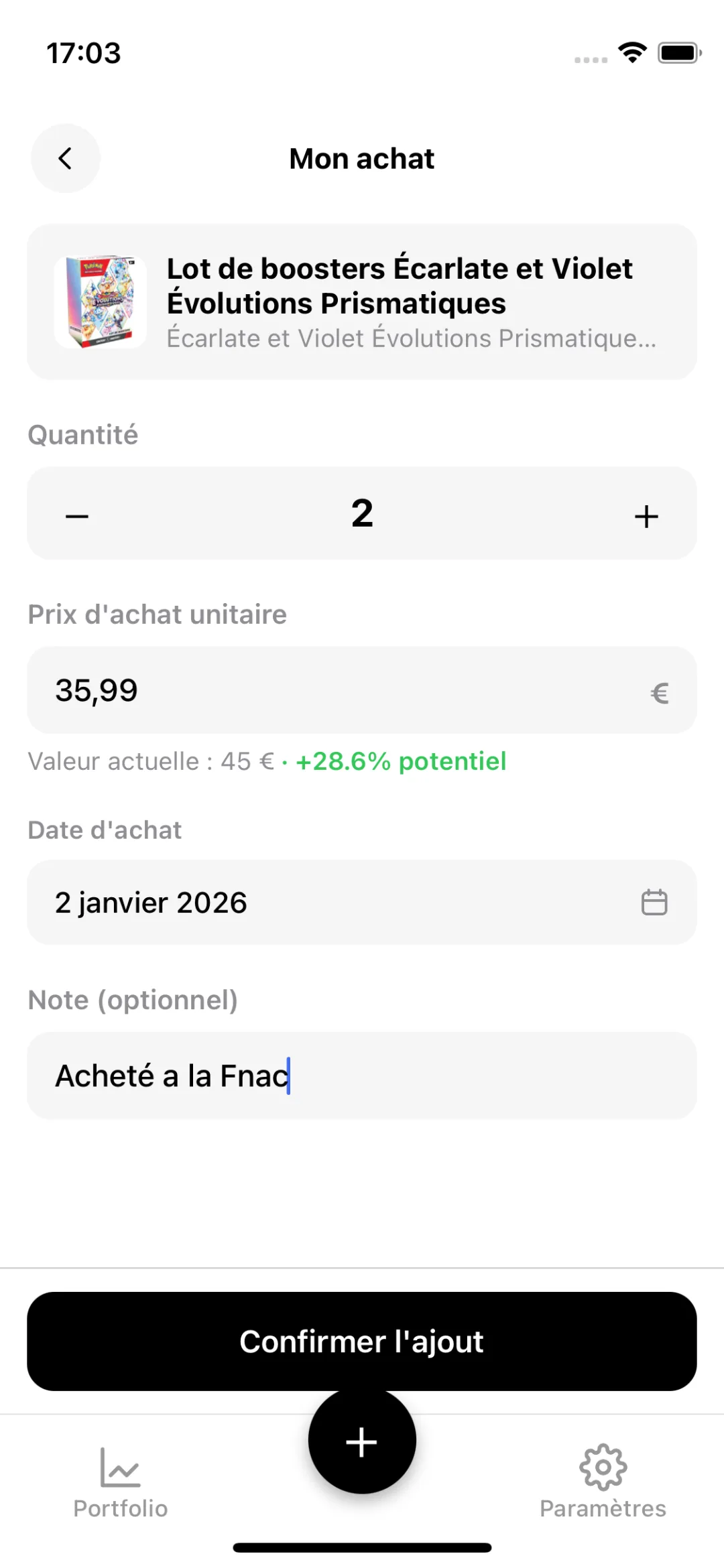 Détail produit — informations et historique de prix