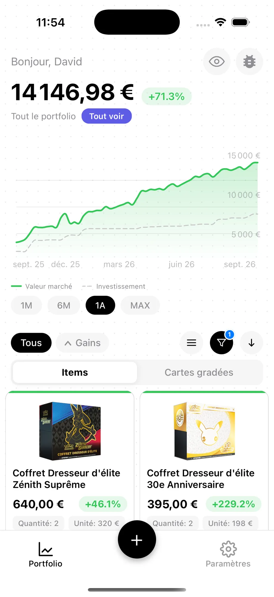 Portefeuille BoostaCote : valeur totale de la collection Pokémon scellée et plus-value